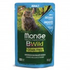 Паучи Monge Cat BWild GRAIN FREE из анчоусов с овощами для взрослых кошек 85г