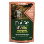 Паучи Monge Cat BWild GRAIN FREE из лосося с креветками и овощами для стерилизованных кошек 85г