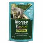 Паучи Monge Cat BWild GRAIN FREE из трески с креветками и овощами для взрослых кошек 85г
