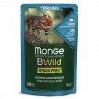Паучи Monge Cat BWild GRAIN FREE из тунца с креветками и овощами для стерилизованных кошек 85г